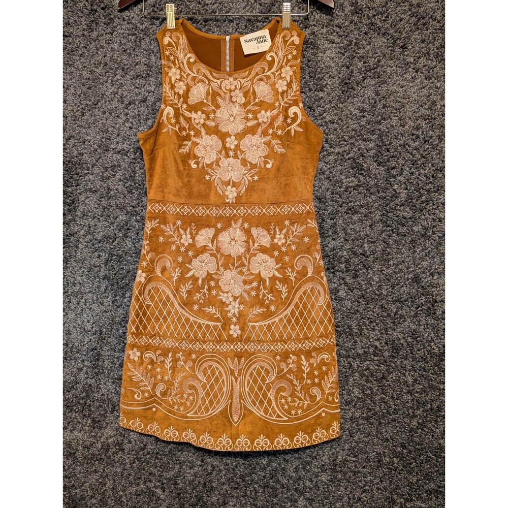 Savanna Jane Mini Dress Women S Brown Excellent Faux Suede Embroidered Western